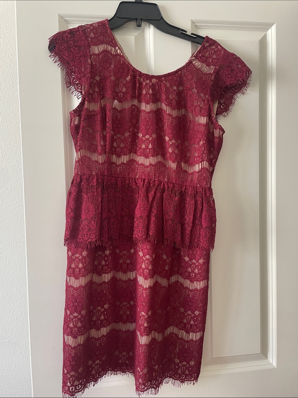 Maeve Burgundy Lace Peplum Dress for Girls